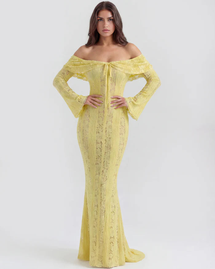 Rebekah | Lace Off-Shoulder Godet Maxi Dress oaklynwear