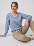 Emilia | Notch V-Neck Long Sleeve Sweater with Contrast Trim, Cozy Everyday Knit oaklynwear