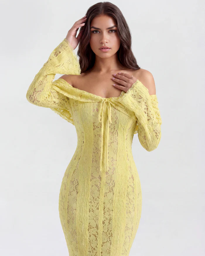 Rebekah | Lace Off-Shoulder Godet Maxi Dress oaklynwear