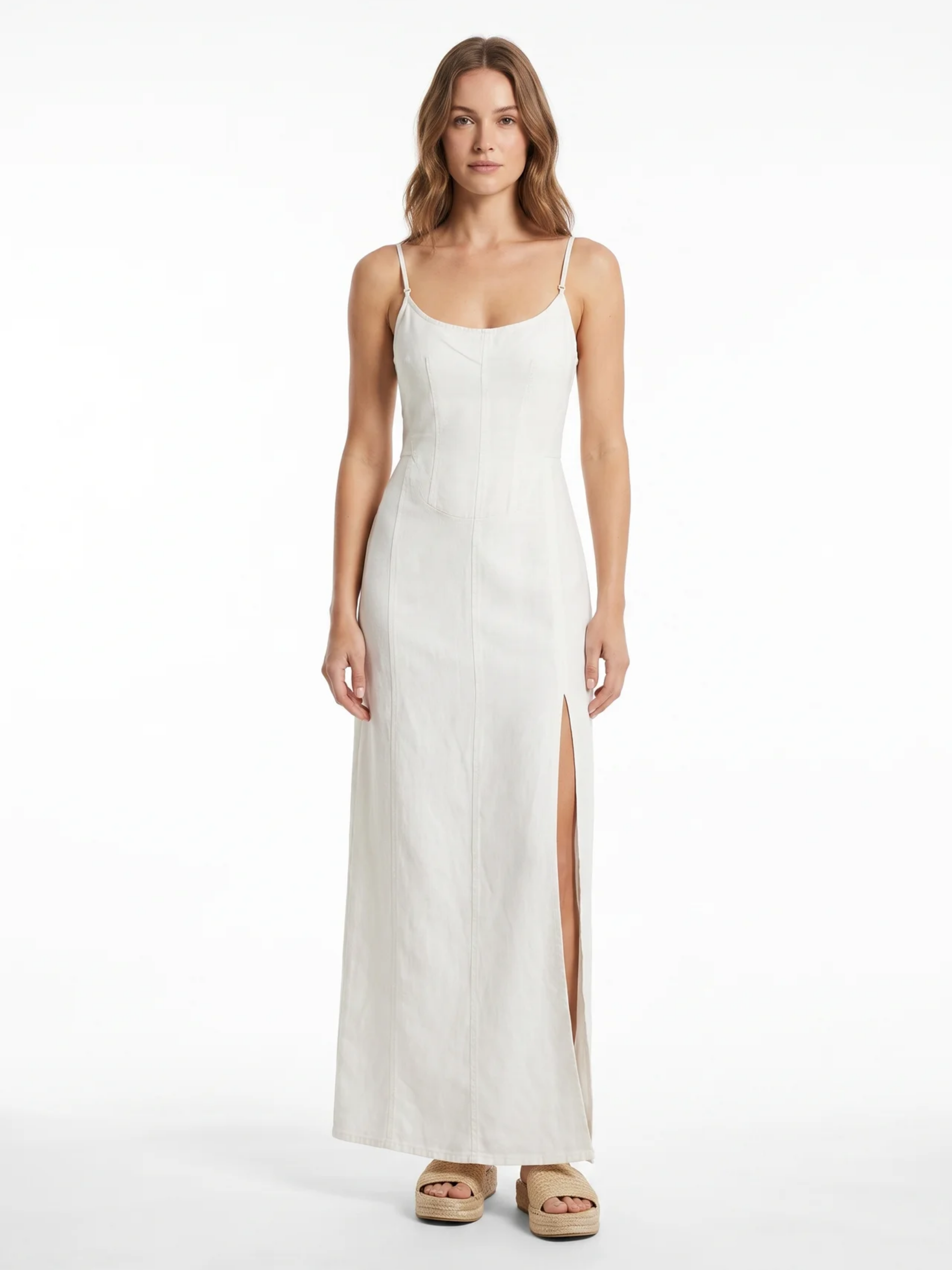 Bianca | Strappy Slit White Maxi Dress oaklynwear