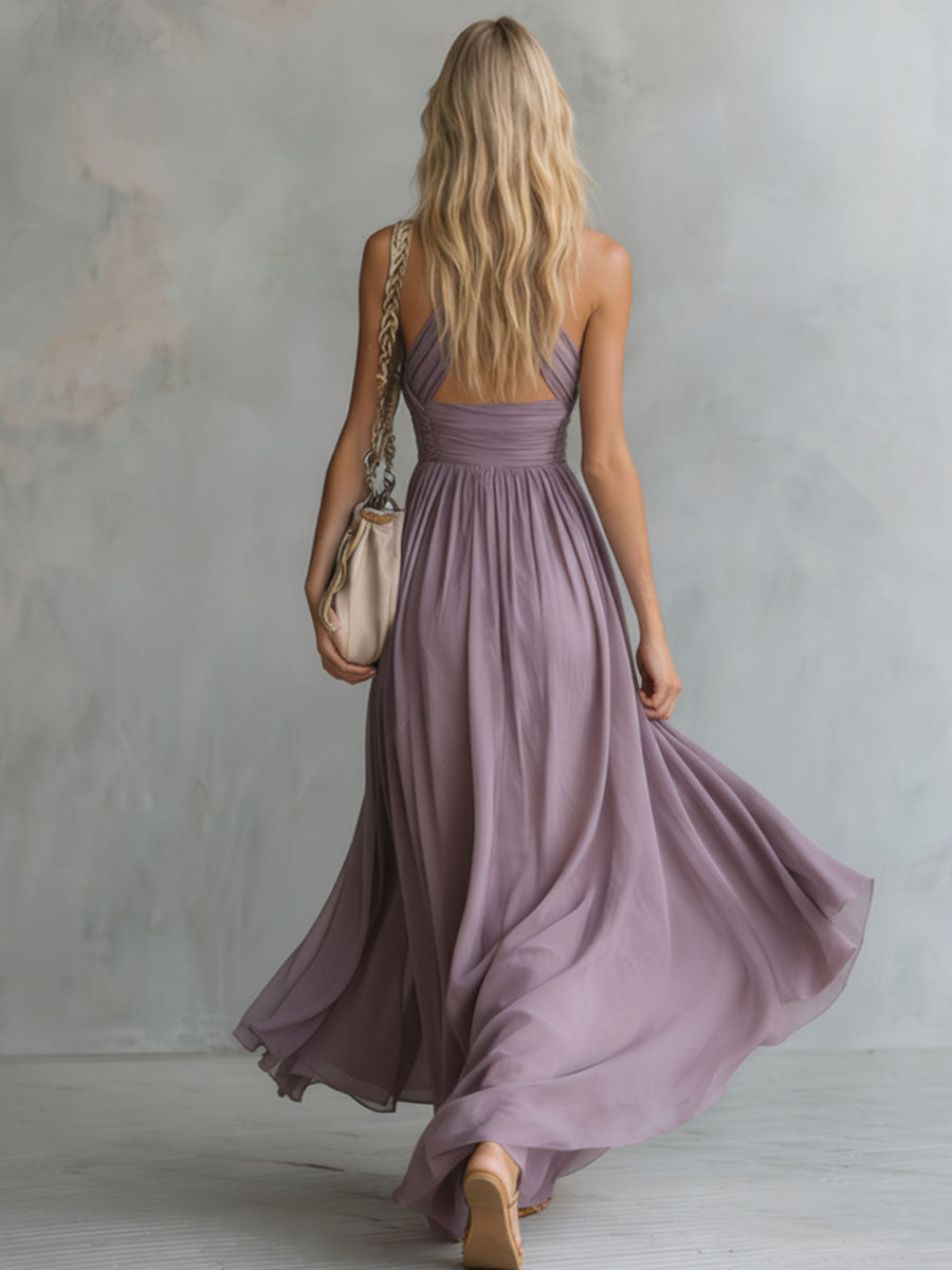 Helena | Women's Chiffon Halter Maxi Dress oaklynwear