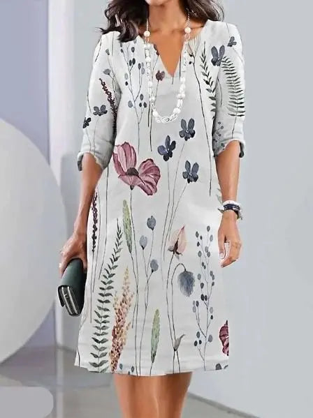 Oaklyn Tulip Floral Double Layer Midi Dress – V-Neck Flutter Sleeve Chiffon Navy Elegant Style oaklynwear