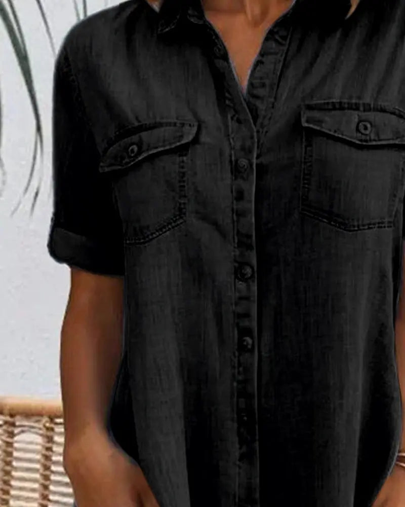 Oaklyn Chambray Shirt Dress – Collared Full Button Down Dual Pocket Casual Summer Style oaklynwear