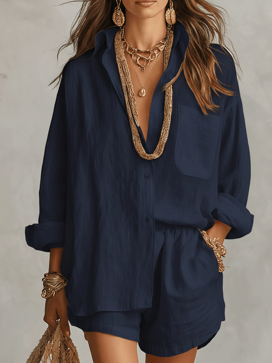 Petra | Linen Oversized Shirt Shorts Set oaklynwear