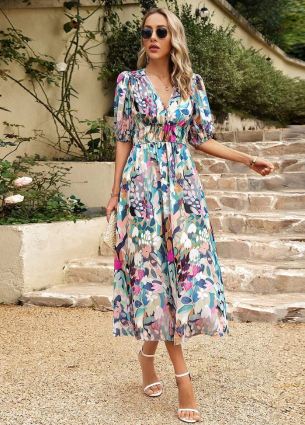 Josette | Floral Puff Sleeve Midi Dress oaklynwear