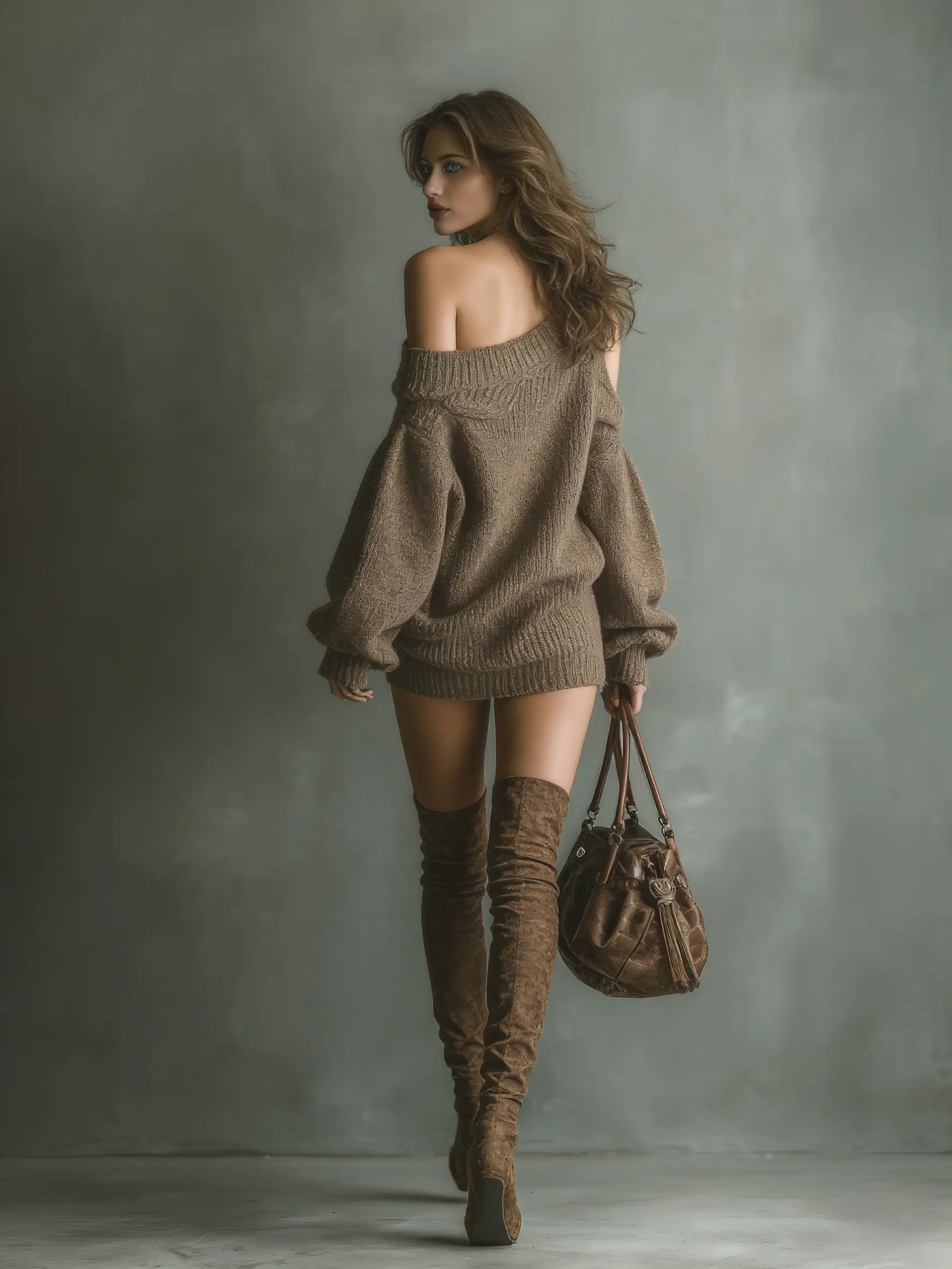 Amber | Women's Brown Off-Shoulder Knit Mini Dress oaklynwear