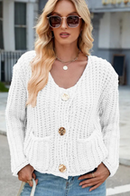 Claire | Button Front V-Neck Knit Cardigan with Front Pockets, Cozy Everyday Layer oaklynwear