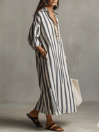 Casual Striped Shirt Bohemian Style Maxi Dress oaklynwear