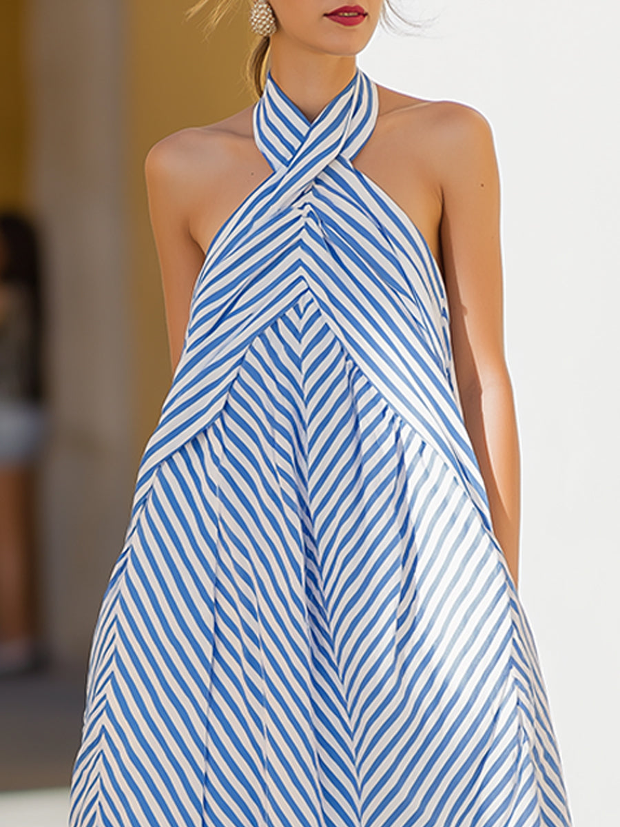 Marina | Striped Halter Neck Maxi Dress oaklynwear