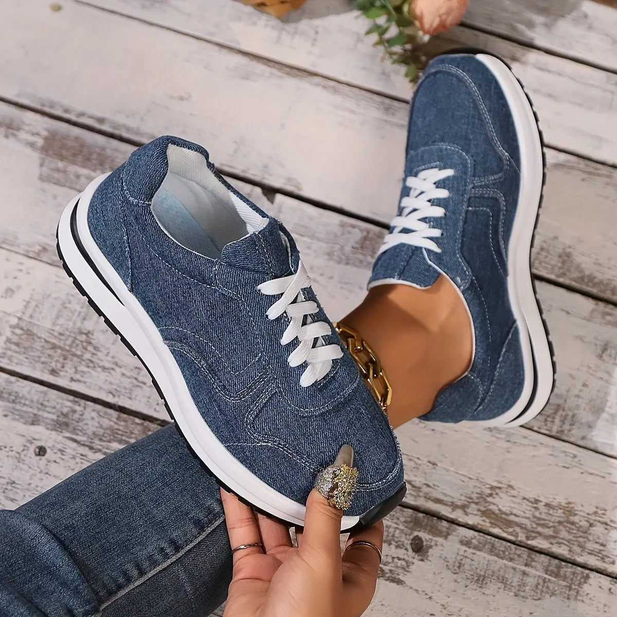 Denim™ | Women's Denim Orthopedic Sneakers – Wide Toe Box & Cushioned Arch Support oaklynwear
