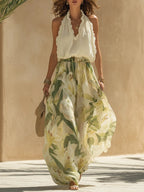 Lily | Ruffled Chiffon Top Printed Pants Set oaklynwear