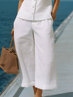 Sophia | Linen Square-Neck Top Capri Pants Set oaklynwear
