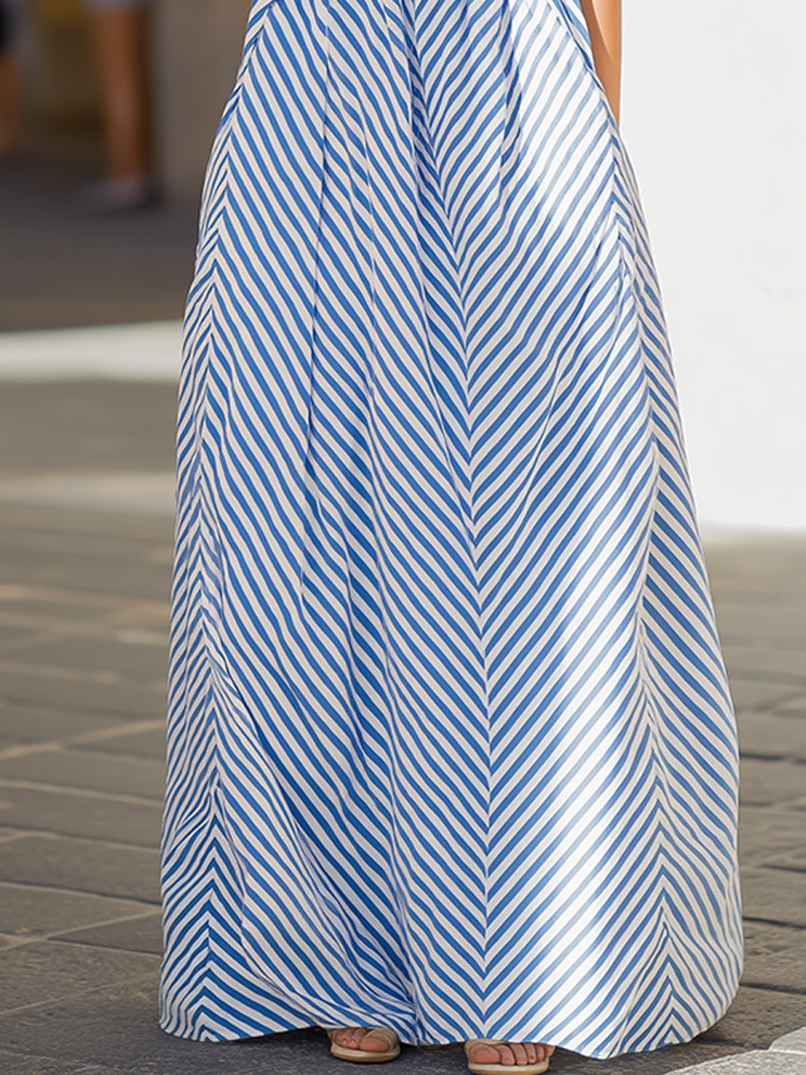 Marina | Striped Halter Neck Maxi Dress oaklynwear
