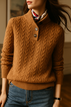 Ellie | Button-Up Cable Knit Sweater with Stand Collar, Cozy Winter Pullover oaklynwear
