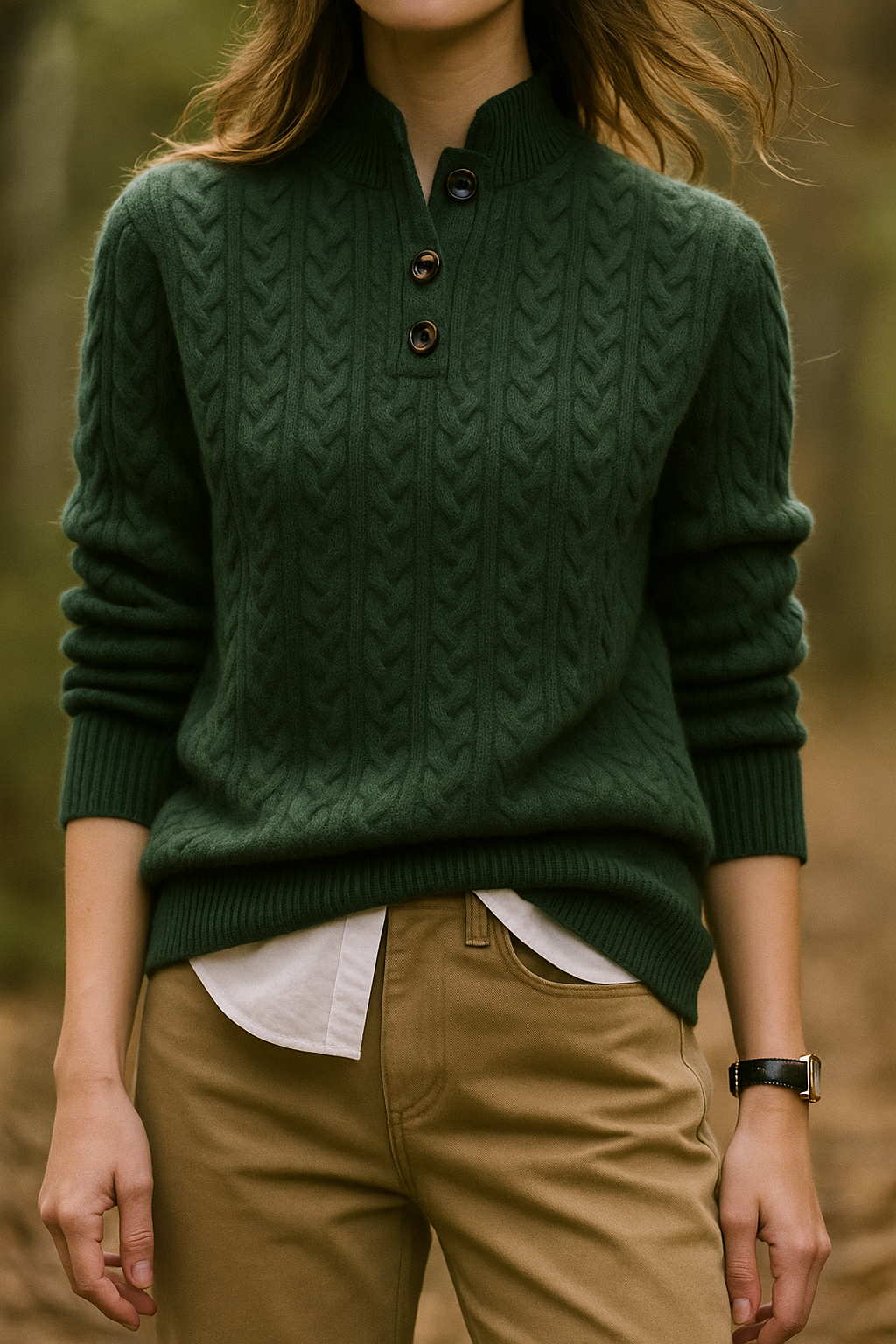Ellie | Button-Up Cable Knit Sweater with Stand Collar, Cozy Winter Pullover oaklynwear
