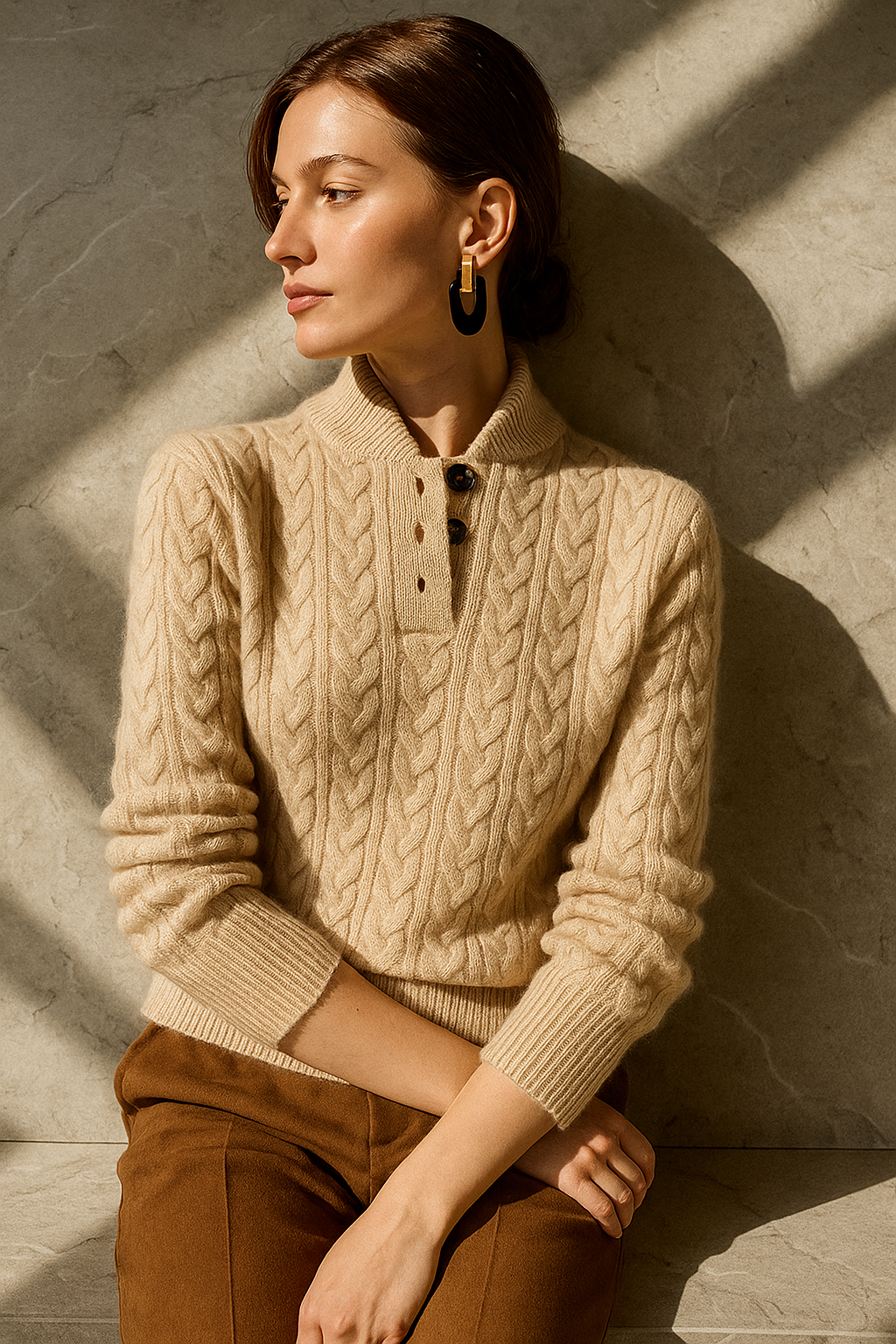 Ellie | Button-Up Cable Knit Sweater with Stand Collar, Cozy Winter Pullover oaklynwear