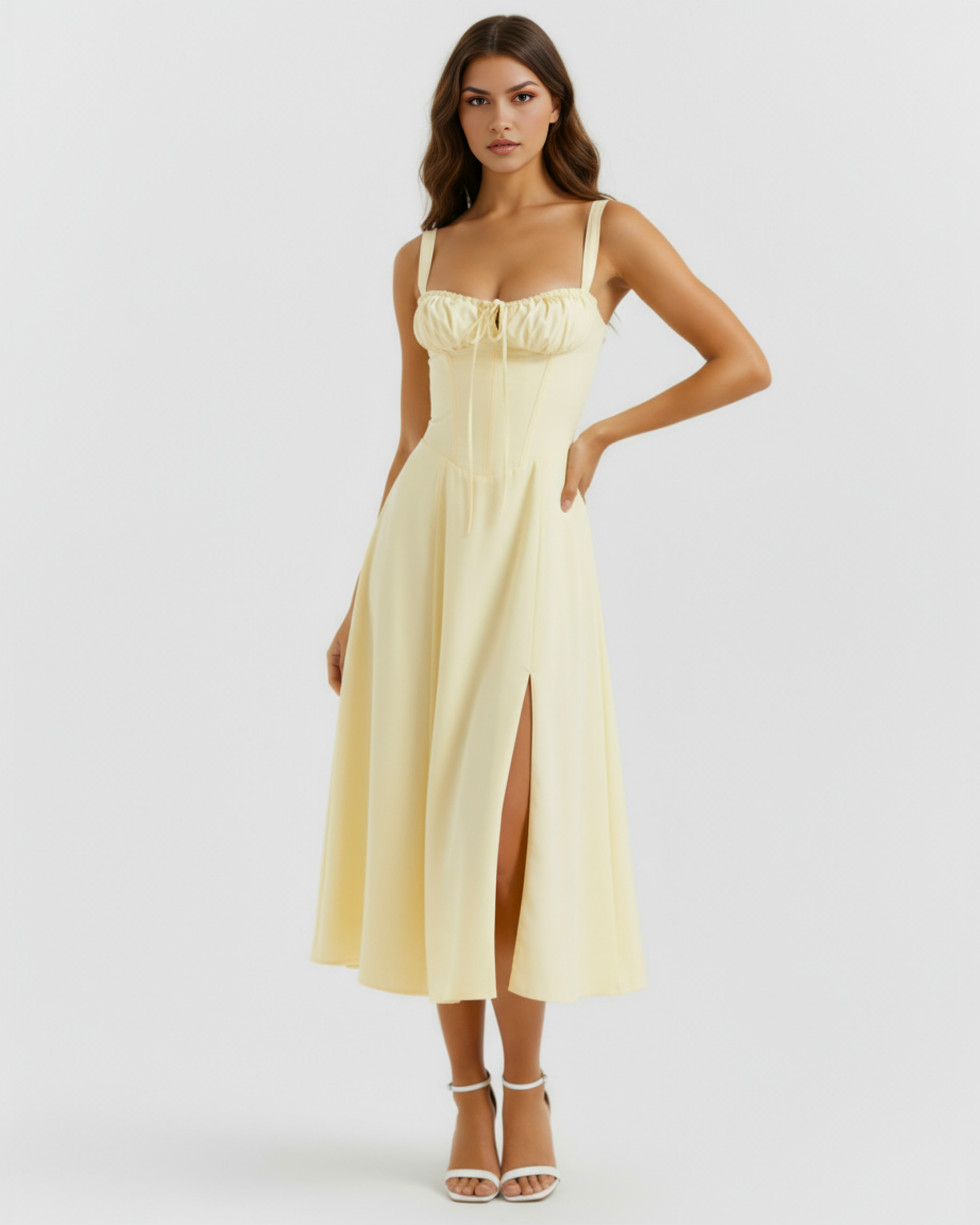 Aurora | Lace-Up Corset Side Split Midi Dress oaklynwear