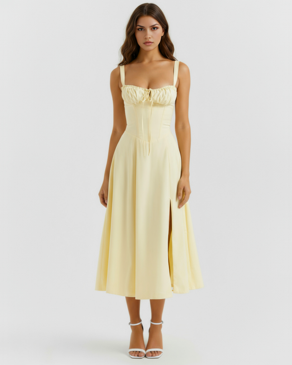 Aurora | Lace-Up Corset Side Split Midi Dress oaklynwear