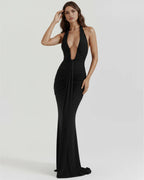 Seraphina | Plunging Halter Ruched Maxi Dress oaklynwear