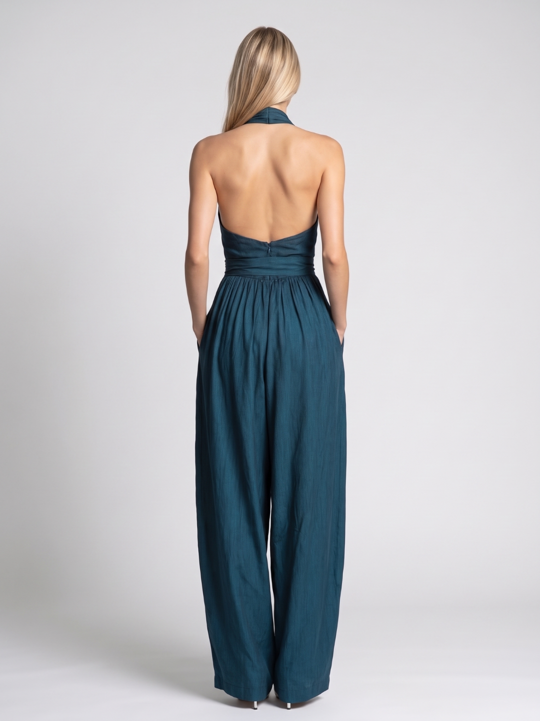 Marina | Cross Halter Wide-Leg Linen Jumpsuit oaklynwear