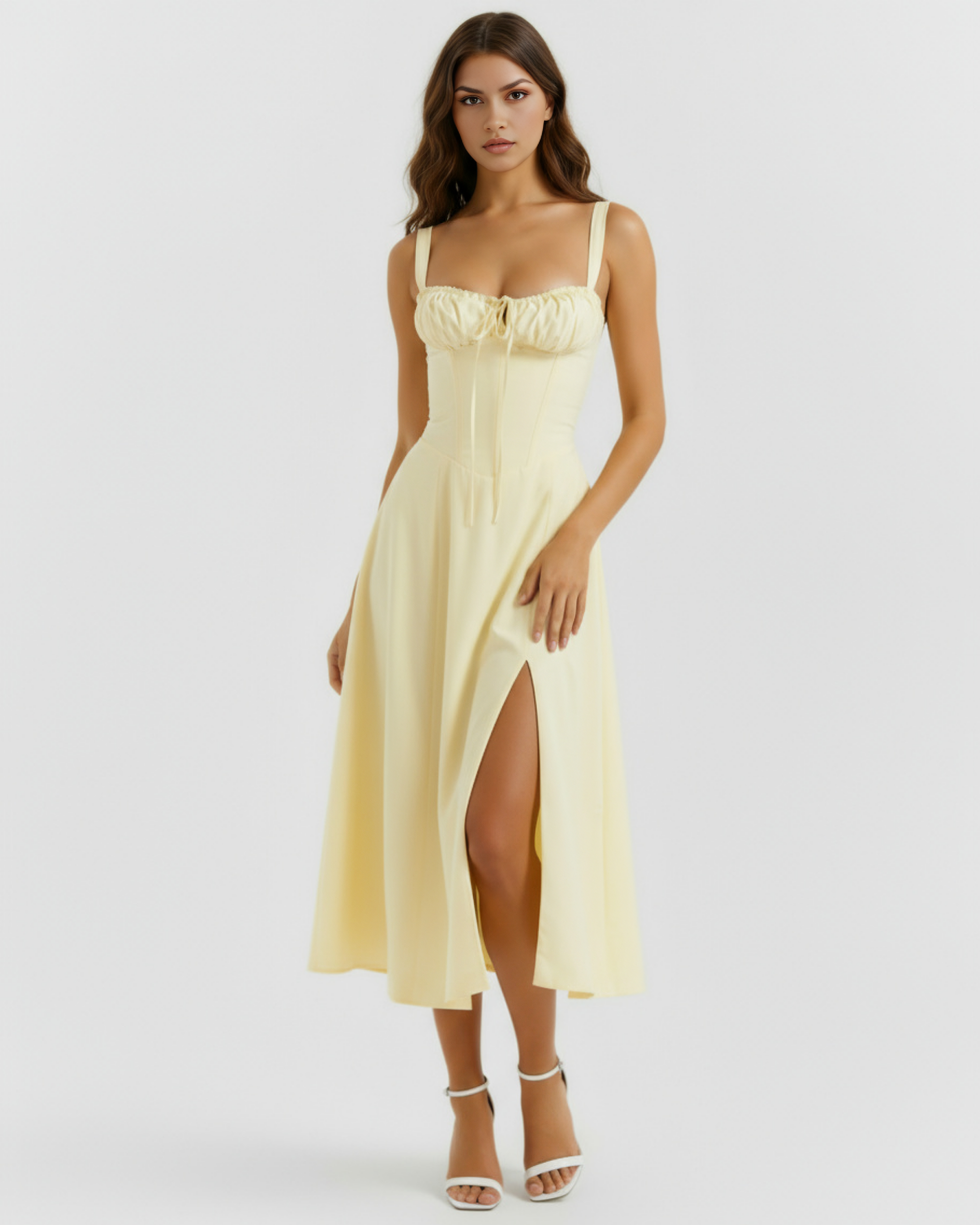 Aurora | Lace-Up Corset Side Split Midi Dress oaklynwear