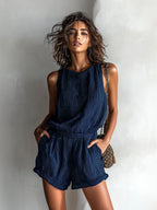Cleo | Striped Linen Blend Romper oaklynwear