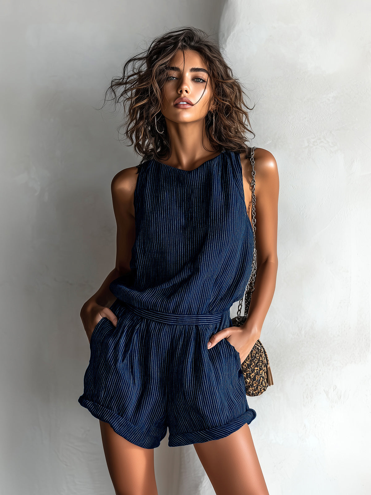 Cleo | Striped Linen Blend Romper oaklynwear