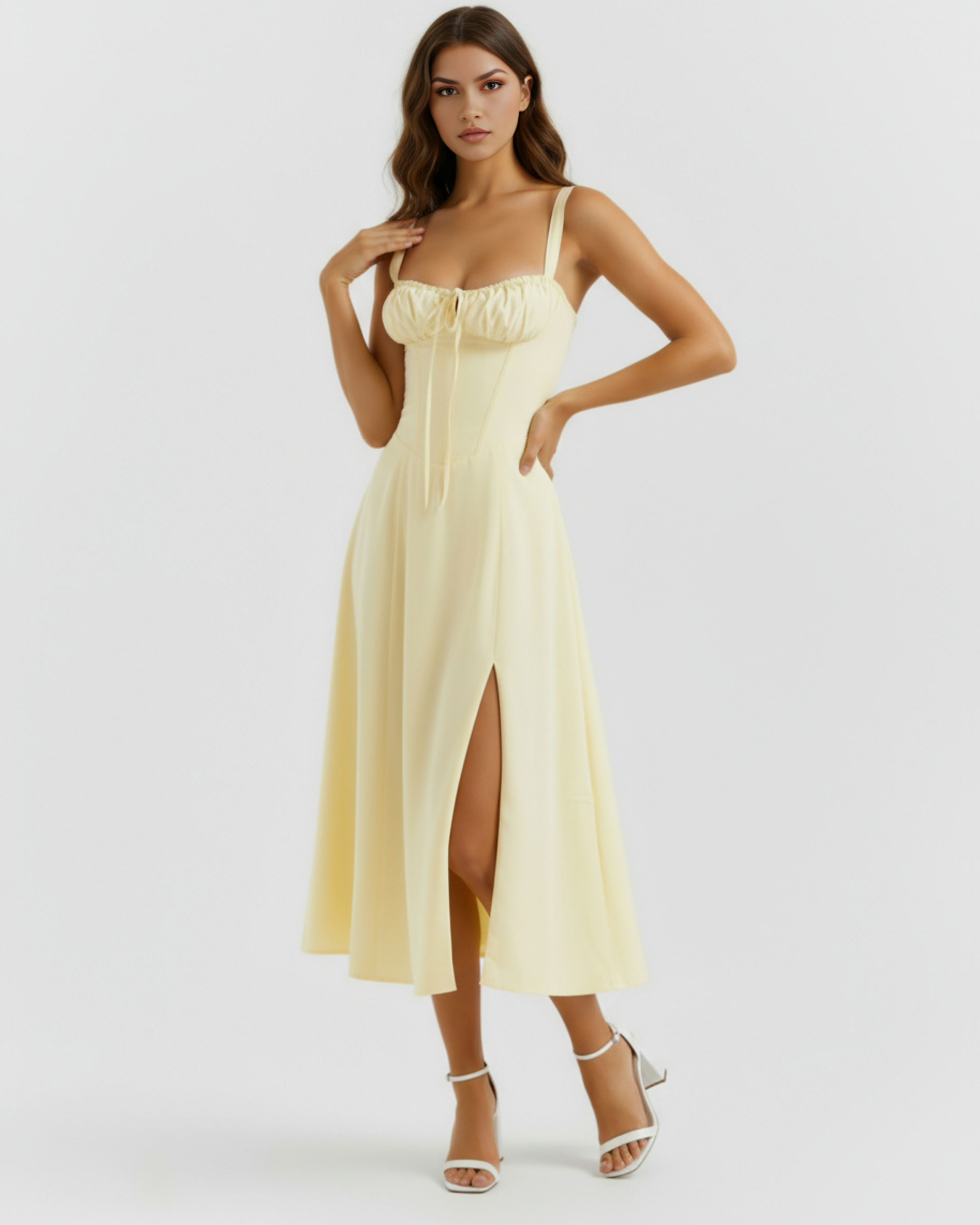 Aurora | Lace-Up Corset Side Split Midi Dress oaklynwear