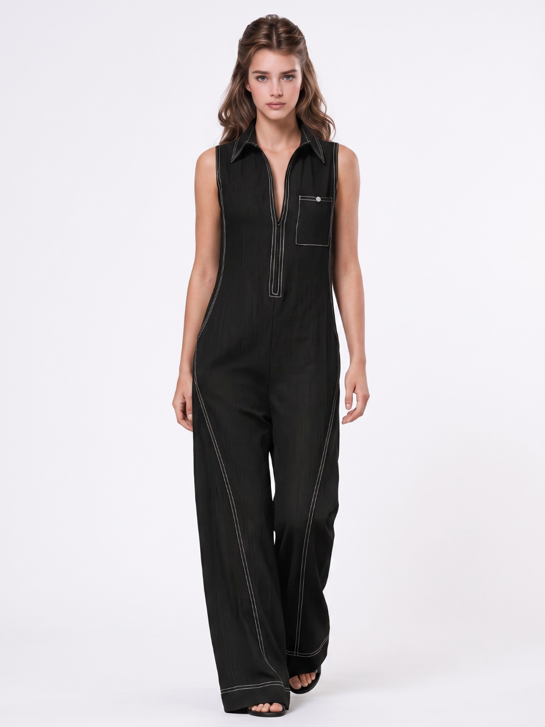 Fiona | White Trim Sleeveless Jumpsuit oaklynwear