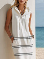 Marina | Striped Hooded Sleeveless Maxi Dress oaklynwear