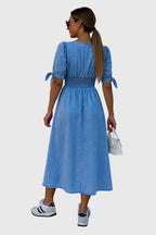 Dottie | Button-Front Puff Sleeve Denim Midi Dress oaklynwear