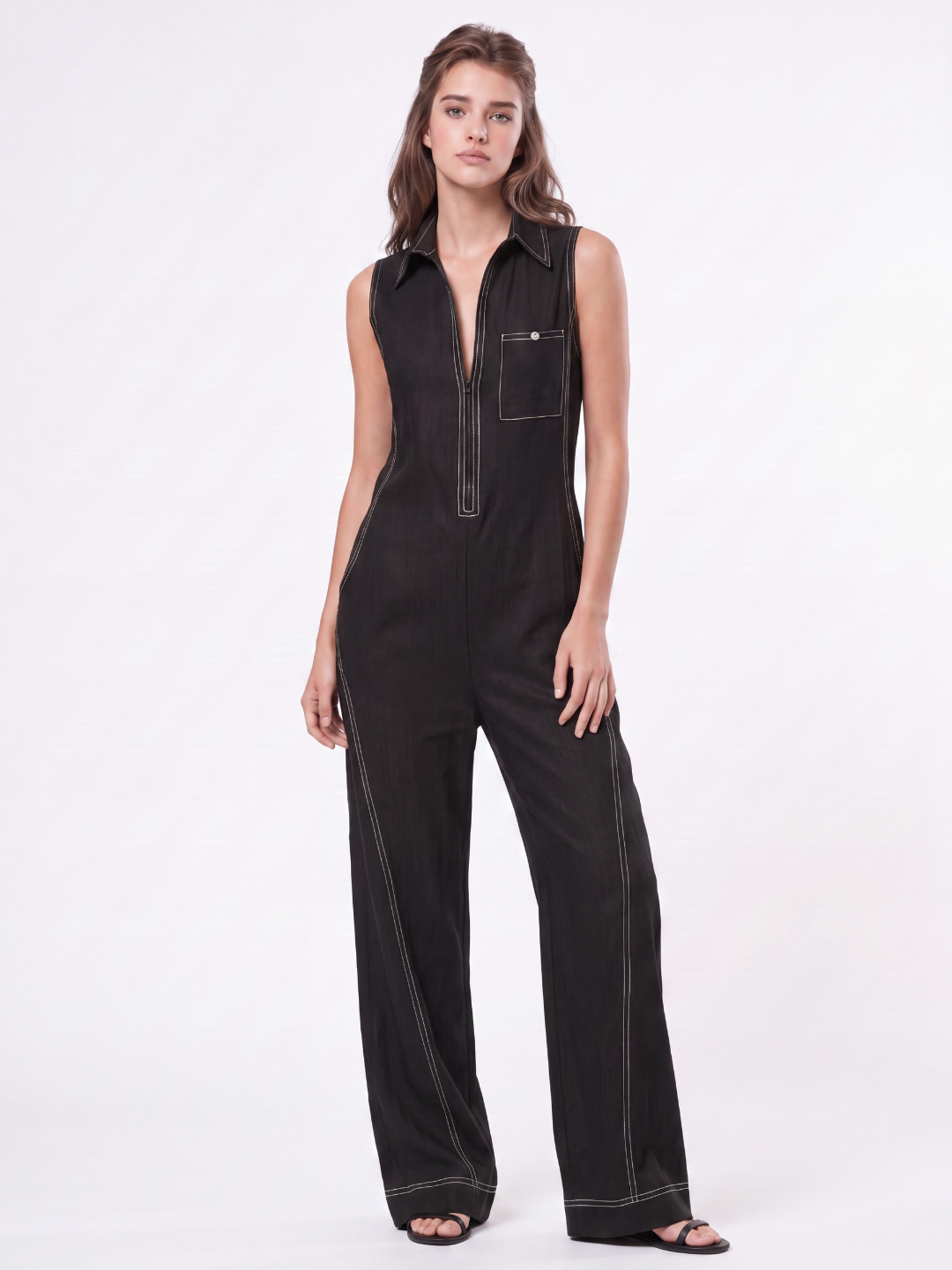 Fiona | White Trim Sleeveless Jumpsuit oaklynwear