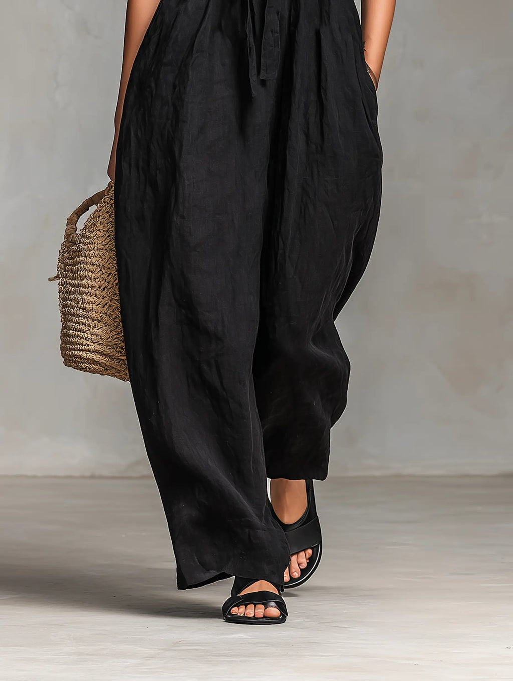 Greta | Women's Minimalist Loose-Fitting Linen Blend Strapless Jumpsuit With Tie Closure oaklynwear
