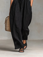 Greta | Women's Minimalist Loose-Fitting Linen Blend Strapless Jumpsuit With Tie Closure oaklynwear