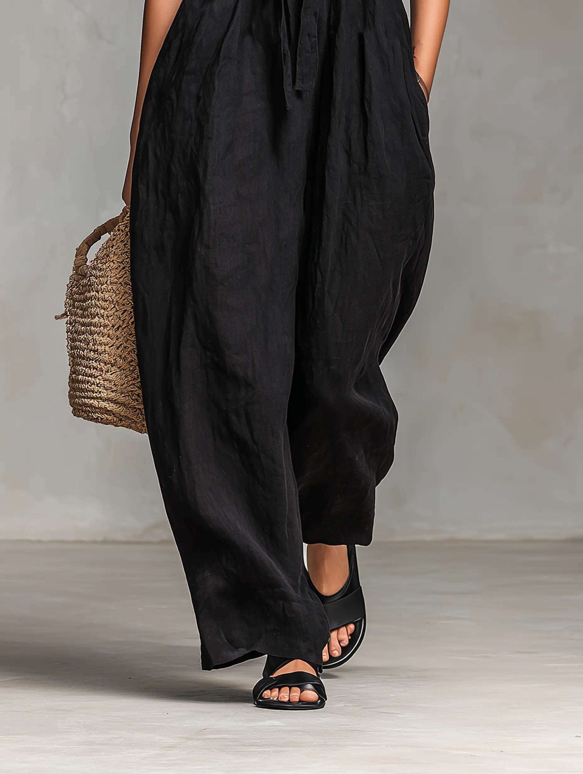 Greta | Women's Minimalist Loose-Fitting Linen Blend Strapless Jumpsuit With Tie Closure oaklynwear