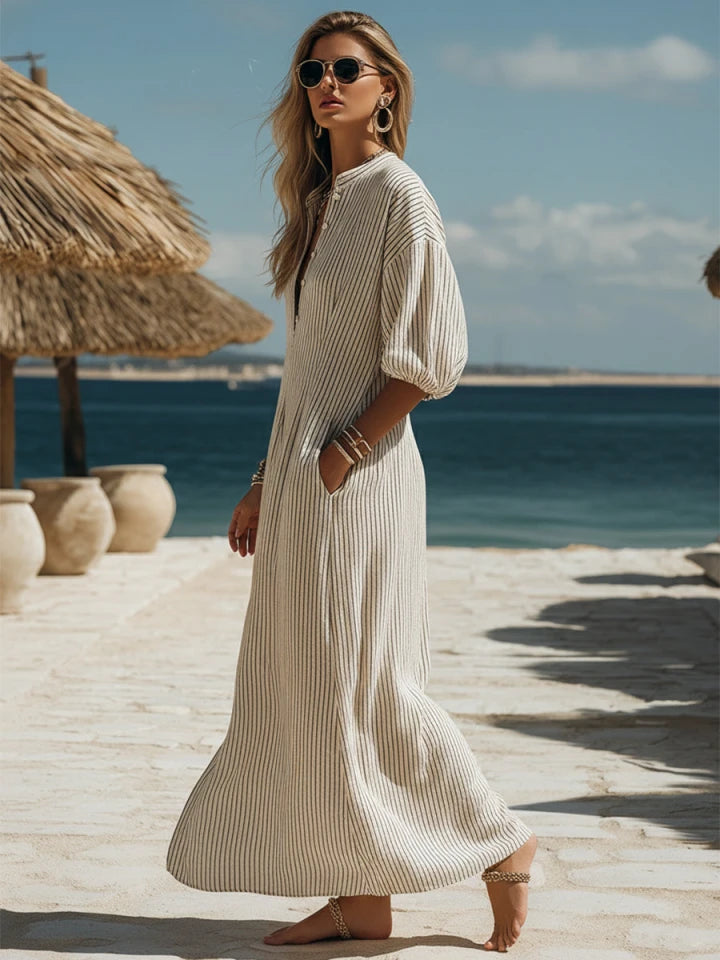 Frances | Striped Button-Down Midi Dress oaklynwear