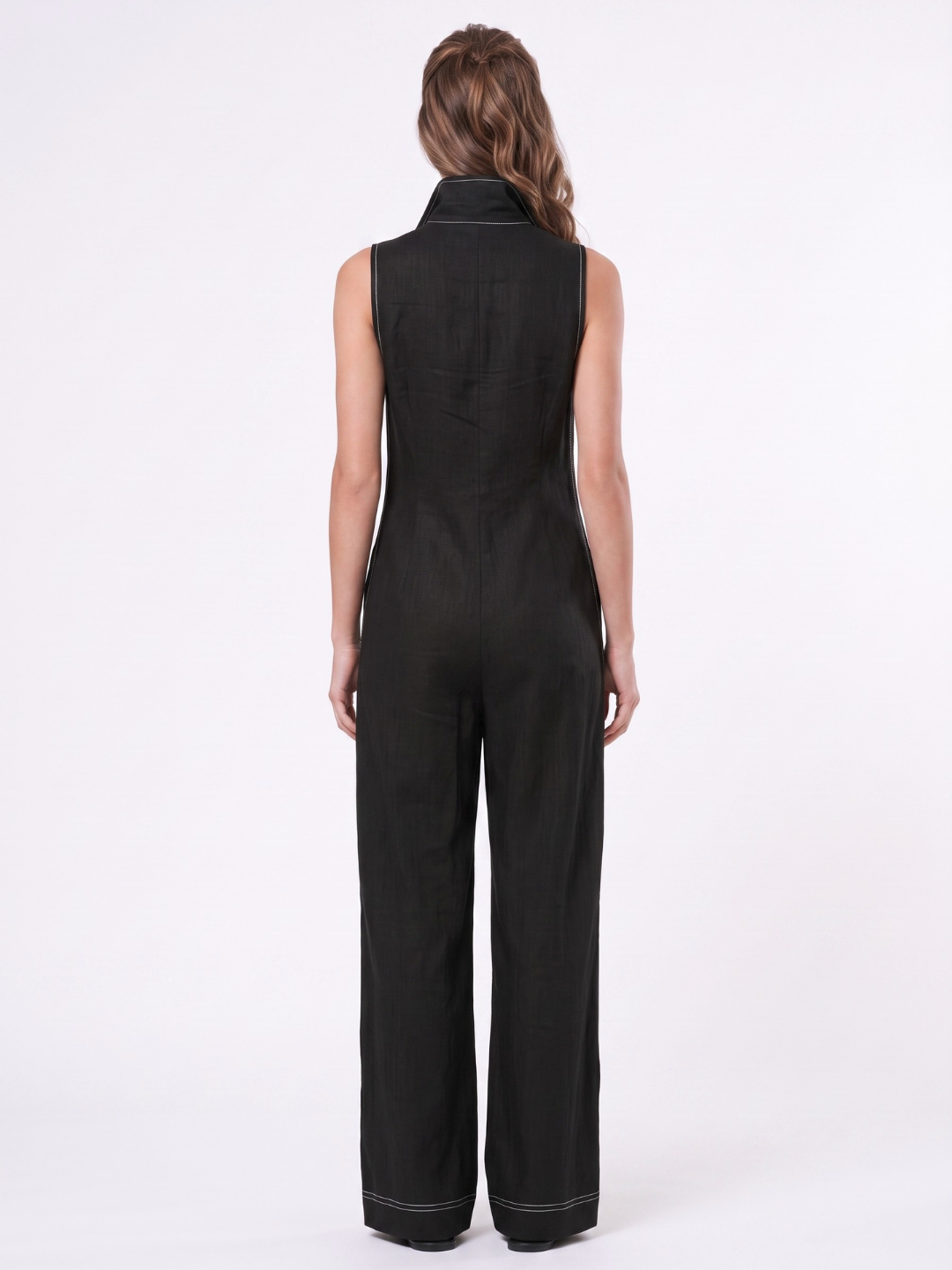 Fiona | White Trim Sleeveless Jumpsuit oaklynwear