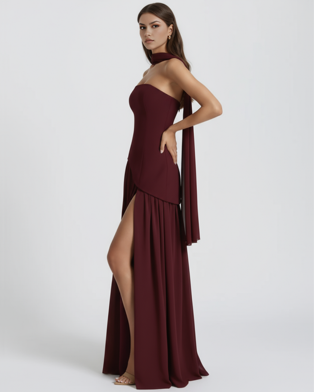 Serena | Lace-Up Corset Chiffon Maxi Dress oaklynwear
