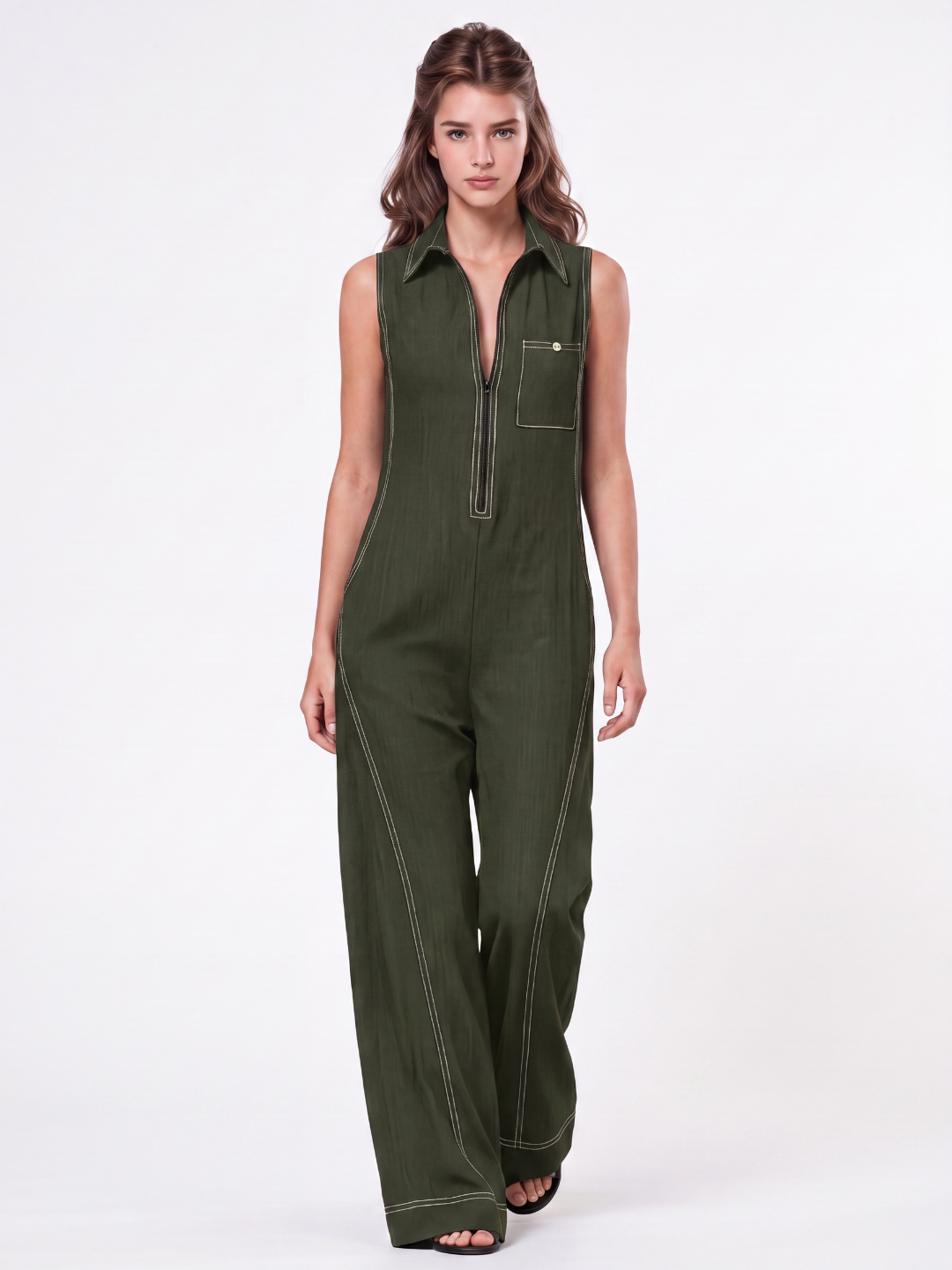 Fiona | White Trim Sleeveless Jumpsuit oaklynwear