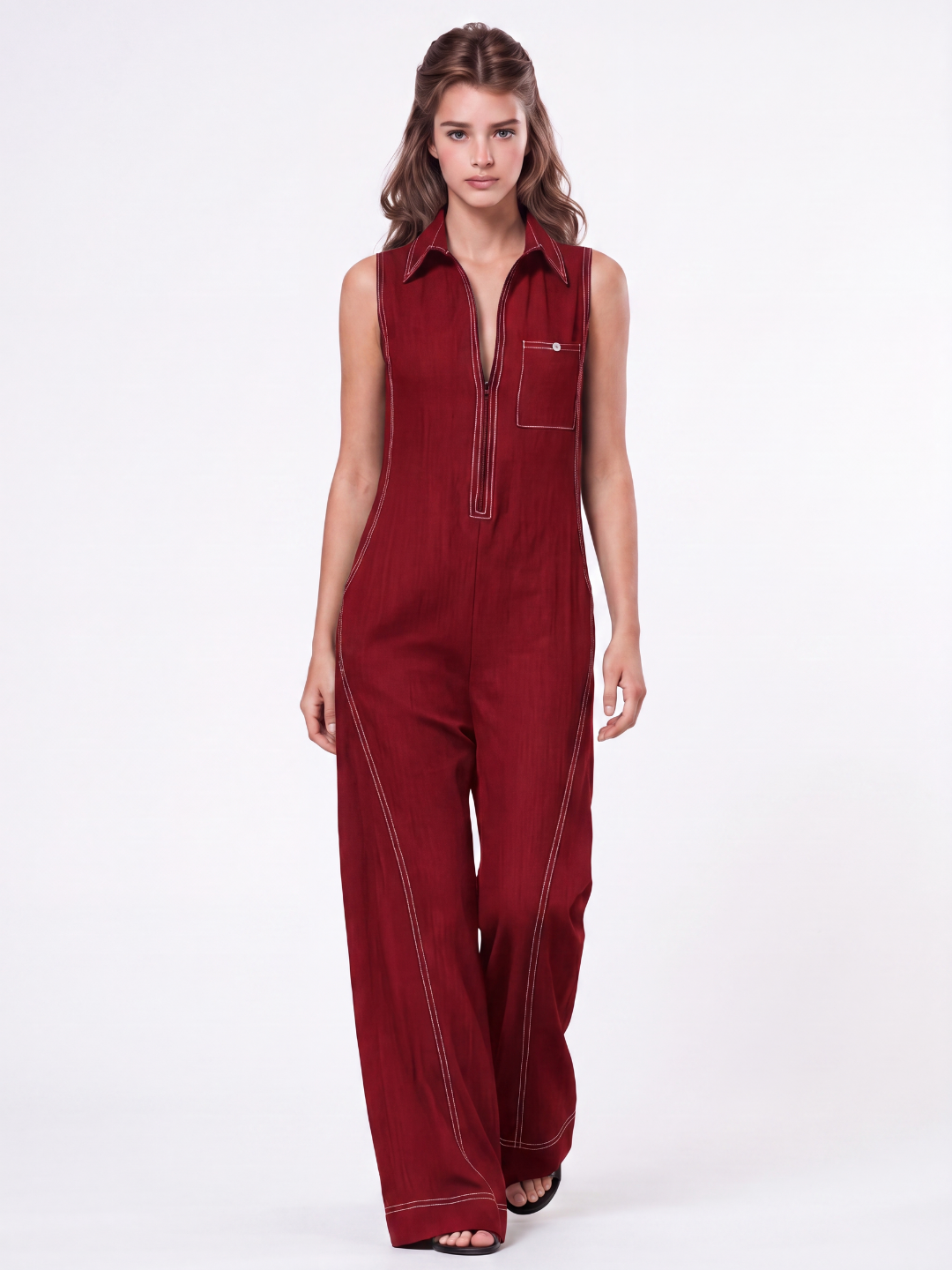 Fiona | White Trim Sleeveless Jumpsuit oaklynwear