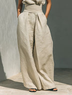 Phoebe | Women's Minimalist Cotton And Linen Blend Sleeveless Blouse And Wide-Leg Pants Set oaklynwear