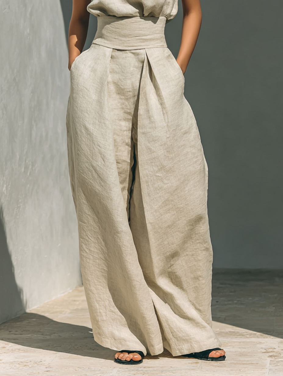 Eden | Women's Linen Blend Wide-Leg Pants Set oaklynwear