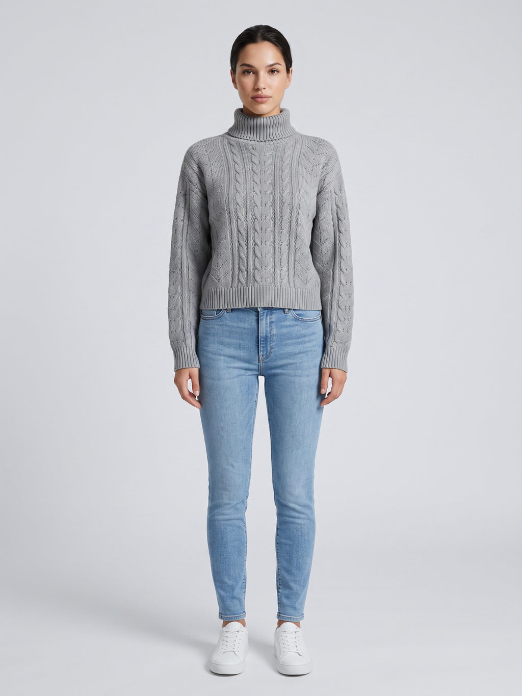 Zoey | Cable Knit Turtleneck Sweater with Ribbed Trim, Cozy Winter Pullover oaklynwear