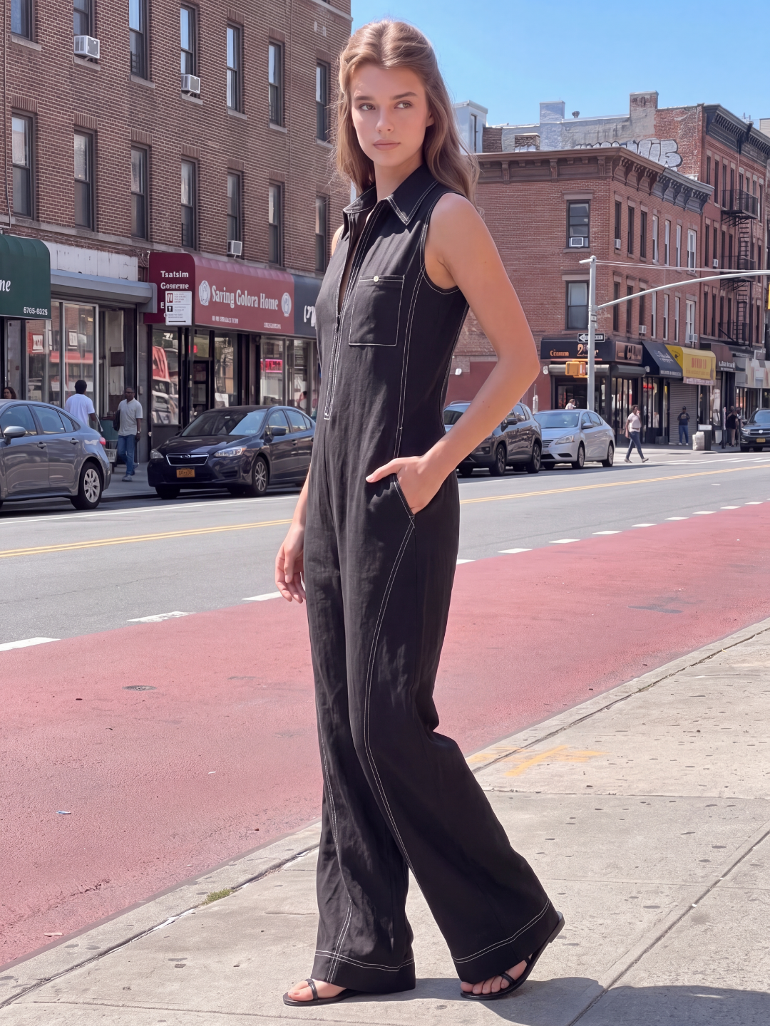 Fiona | White Trim Sleeveless Jumpsuit oaklynwear