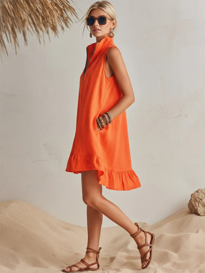 Sunny | Orange Linen Ruffle Mini Dress oaklynwear