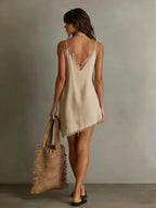 Hailey | Women's Minimalist Linen Blend Strapless Mini Dress oaklynwear