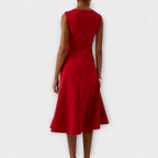 Oaklyn Asymmetric Ruffle Midi Dress – Boat Neck Sleeveless Formal Elegance oaklynwear