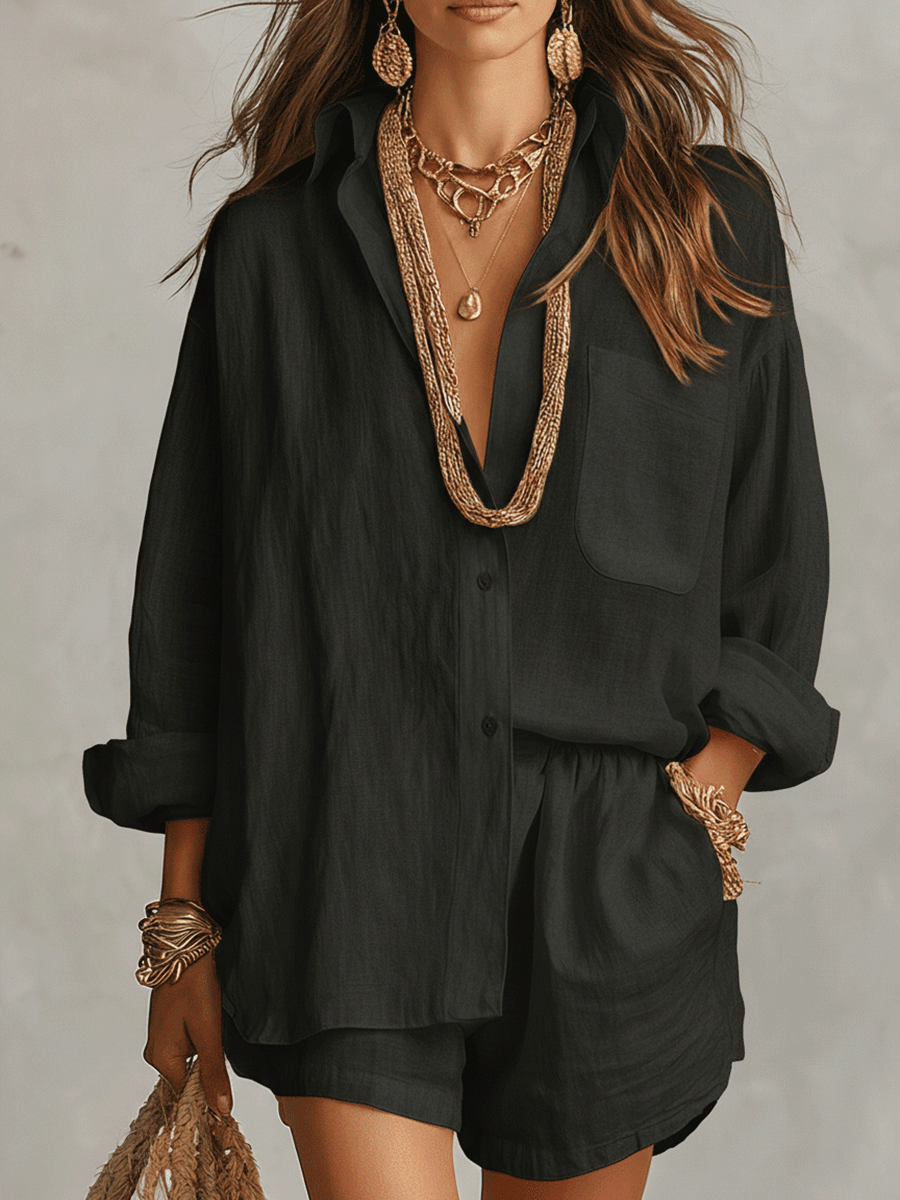 Petra | Linen Oversized Shirt Shorts Set oaklynwear