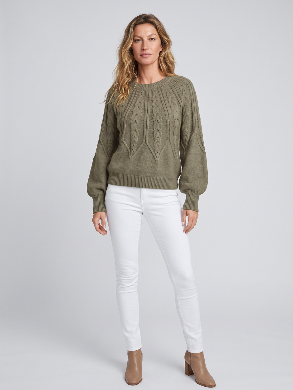 Riley | V-Neck Cable Knit Sweater with Balloon Sleeves, Oversized Winter Pullover oaklynwear