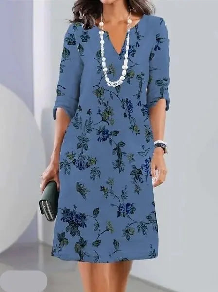 Oaklyn Tulip Floral Double Layer Midi Dress – V-Neck Flutter Sleeve Chiffon Navy Elegant Style oaklynwear